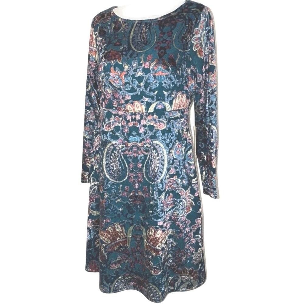 Peace + Love Dress Sz M Paisley Floral Velvet Burnout‎ Baroque Whimsy Glam